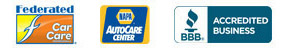 Logos for Federated Car Care, NAPA AutoCare Center, and BBB Accredited Business 